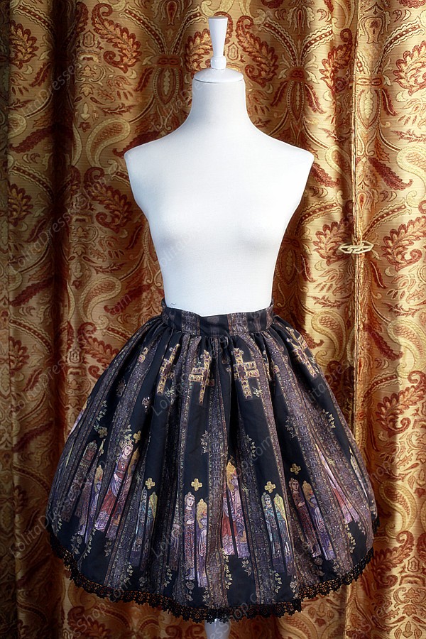 Sweet Original Religious Style Stained Glass Souffle Song Lolita Printing Skirt