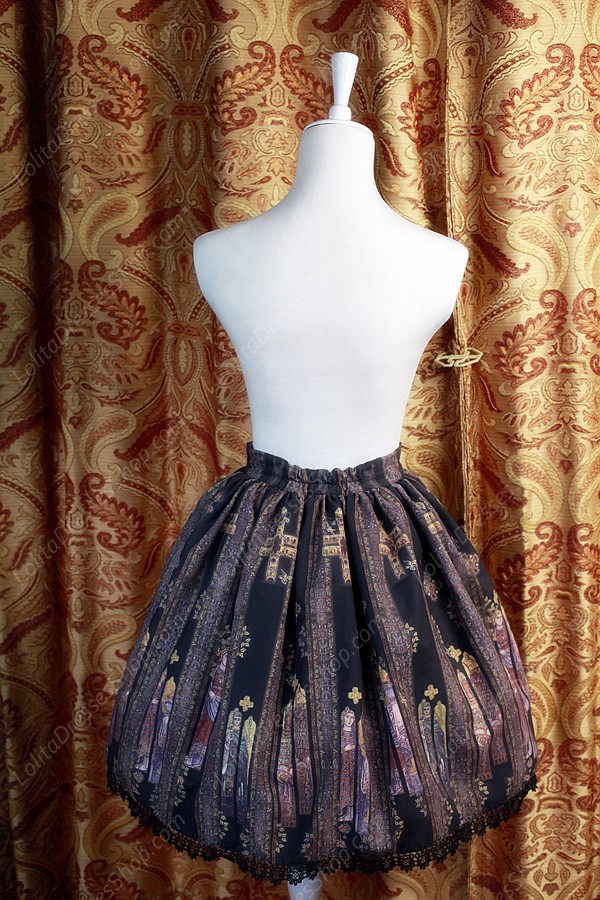 Sweet Original Religious Style Stained Glass Souffle Song Lolita Printing Skirt