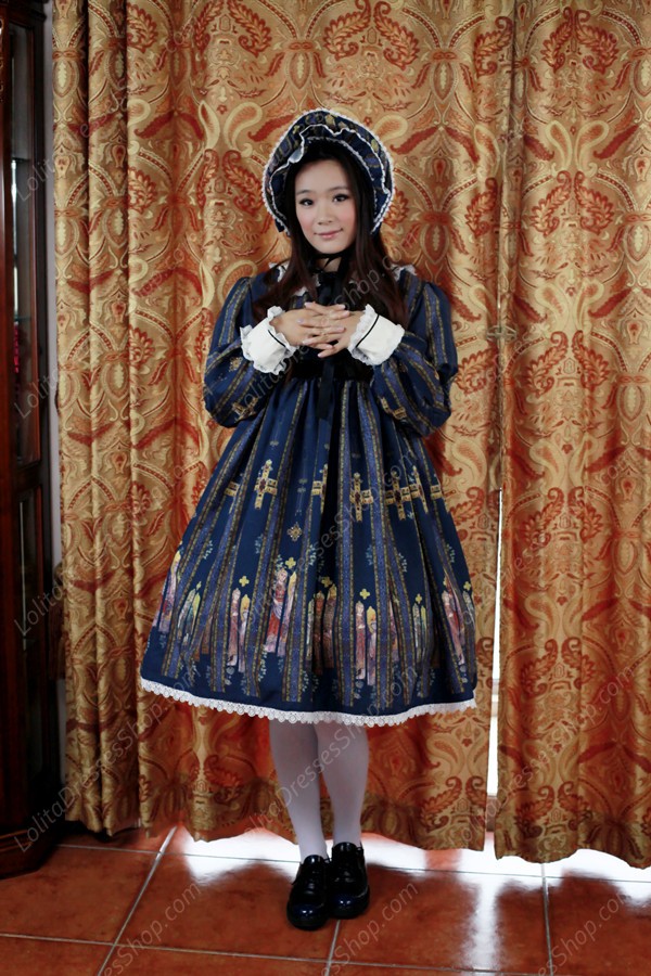 Sweet Original Stained Glass High Waisted Long Sleeve Souffle Song Lolita OP