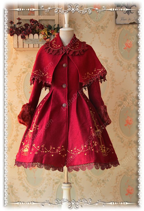 Sweet Cotten Merry Go Round With Gold Embroidered Cashmere Infanta Lolita Cape Coat