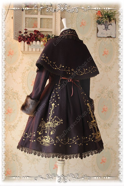 Sweet Cotten Merry Go Round With Gold Embroidered Cashmere Infanta Lolita Cape Coat