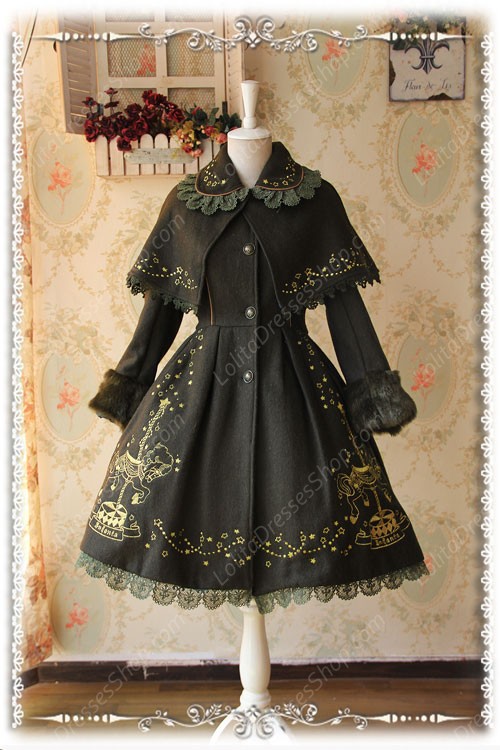 Sweet Cotten Merry Go Round With Gold Embroidered Cashmere Infanta Lolita Cape Coat