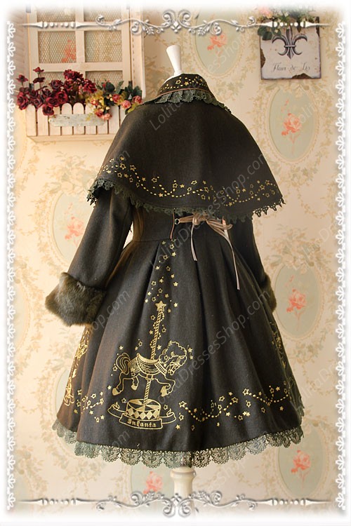 Sweet Cotten Merry Go Round With Gold Embroidered Cashmere Infanta Lolita Cape Coat