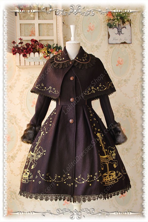 Sweet Cotten Merry Go Round With Gold Embroidered Cashmere Infanta Lolita Cape Coat