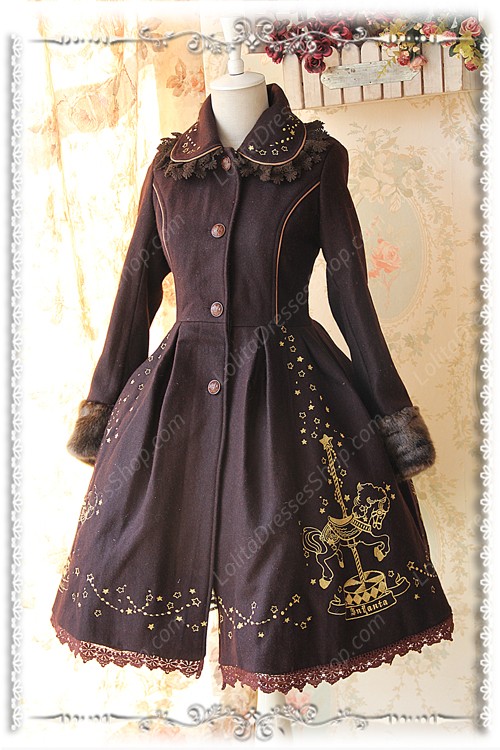 Sweet Cotten Merry Go Round With Gold Embroidered Cashmere Infanta Lolita Cape Coat