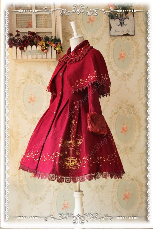 Sweet Cotten Merry Go Round With Gold Embroidered Cashmere Infanta Lolita Cape Coat