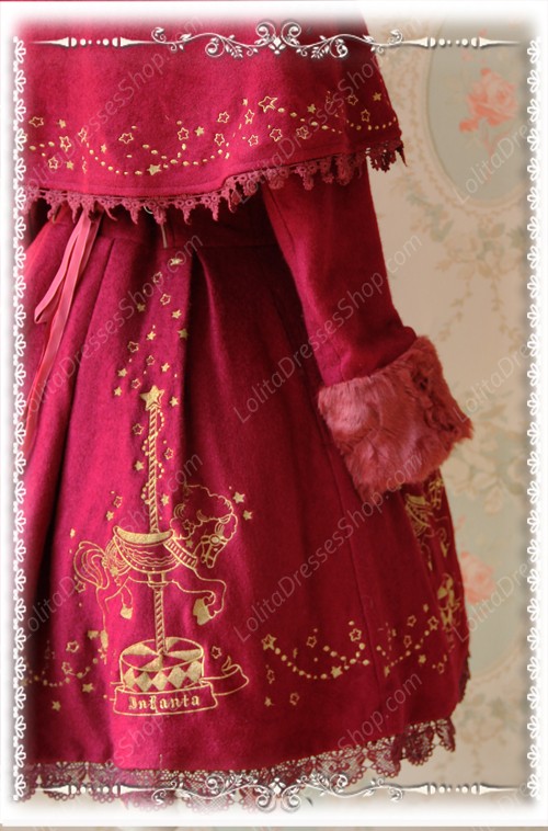 Sweet Cotten Merry Go Round With Gold Embroidered Cashmere Infanta Lolita Cape Coat