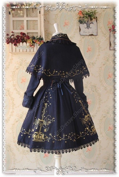 Sweet Cotten Merry Go Round With Gold Embroidered Cashmere Infanta Lolita Cape Coat