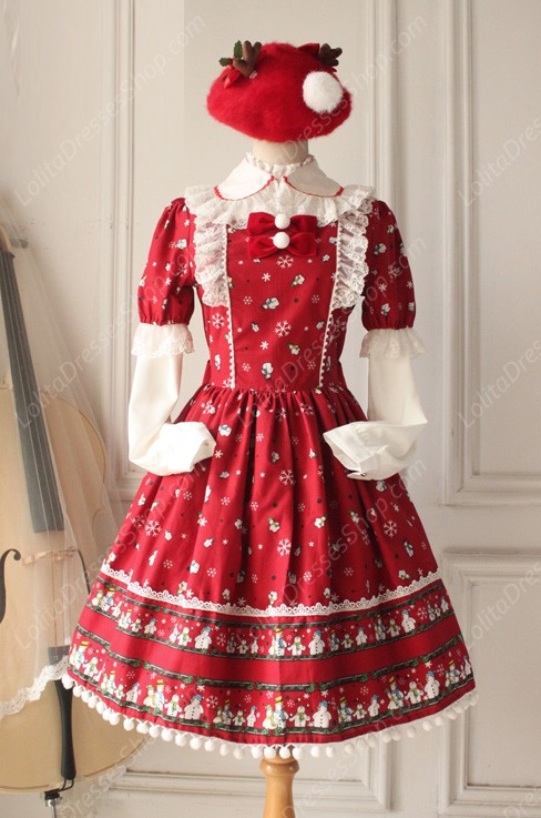 Sweet Frozen Christmas Snowman Retro Fairy Tale Style Lolita Dress