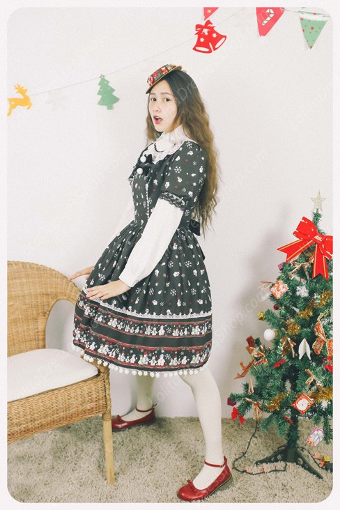 Sweet Frozen Christmas Snowman Retro Fairy Tale Style Lolita Dress