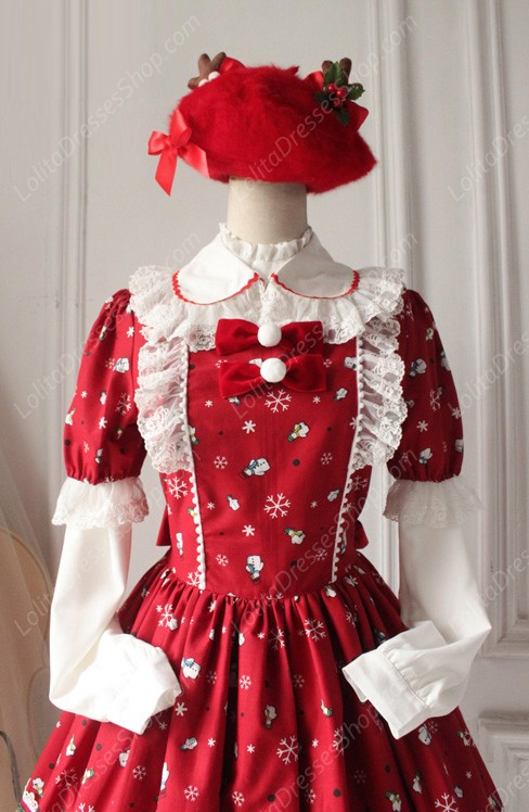 Sweet Frozen Christmas Snowman Retro Fairy Tale Style Lolita Dress