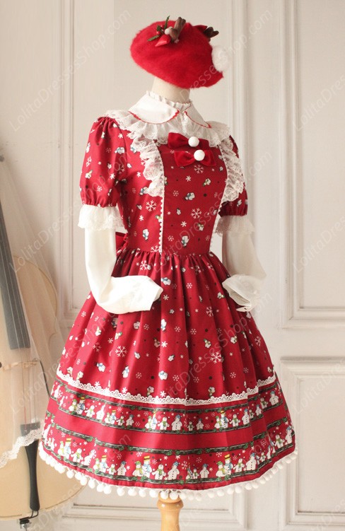 Sweet Frozen Christmas Snowman Retro Fairy Tale Style Lolita Dress