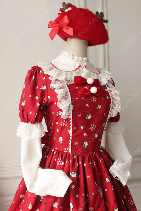 Sweet Frozen Christmas Snowman Retro Fairy Tale Style Lolita Dress