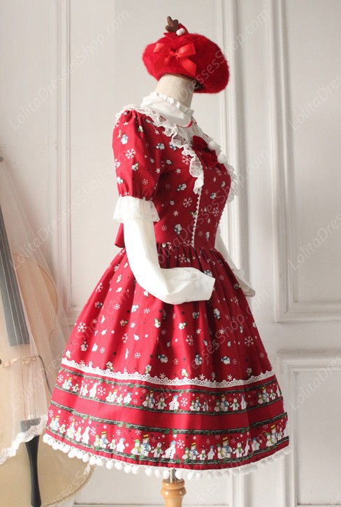 Sweet Frozen Christmas Snowman Retro Fairy Tale Style Lolita Dress