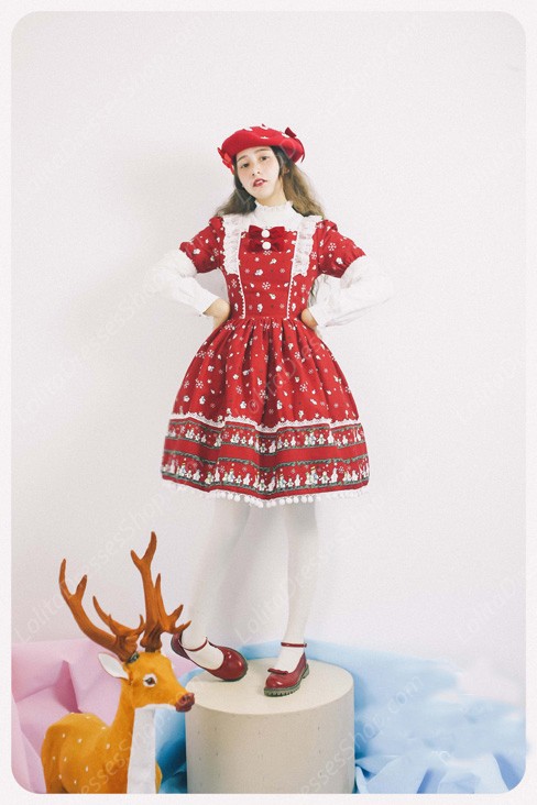 Sweet Frozen Christmas Snowman Retro Fairy Tale Style Lolita Dress