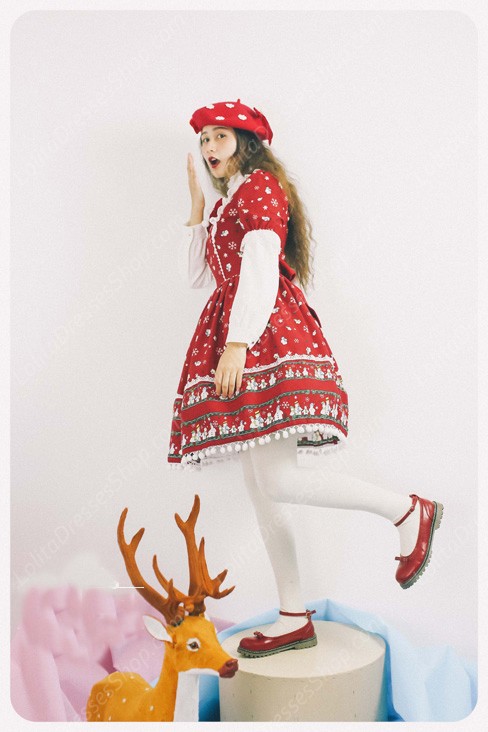 Sweet Frozen Christmas Snowman Retro Fairy Tale Style Lolita Dress