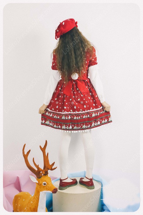 Sweet Frozen Christmas Snowman Retro Fairy Tale Style Lolita Dress