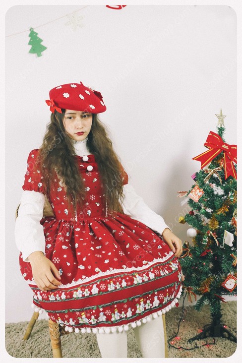 Sweet Frozen Christmas Snowman Retro Fairy Tale Style Lolita Dress