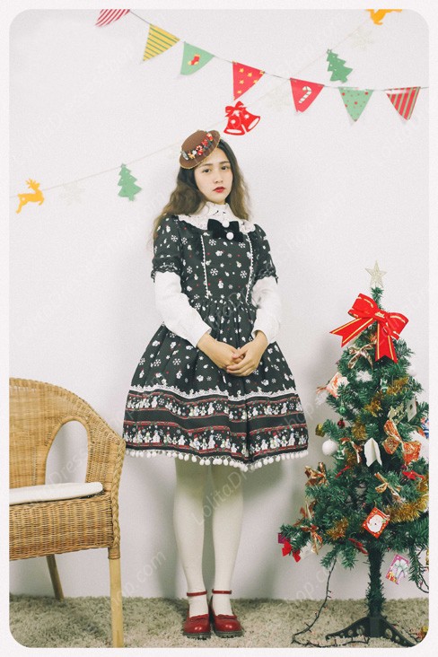 Sweet Frozen Christmas Snowman Retro Fairy Tale Style Lolita Dress