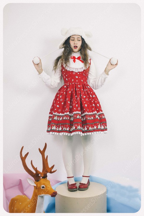 Sweet Frozen Christmas Snowman Retro Fairy Tale Style Lolita Dress Vest Skirt