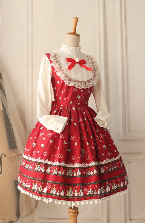 Sweet Frozen Christmas Snowman Retro Fairy Tale Style Lolita Dress Vest Skirt