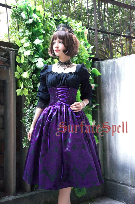 Lady In Darkness Dark Lines Fishbone High Waist Surface Spell Gothic Lolita Half Skirt