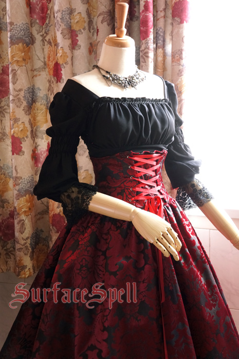 Lady In Darkness Dark Lines Fishbone High Waist Surface Spell Gothic Lolita Half Skirt