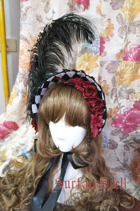 Illusion Realizer Diamond Ostrich Feather Surface Spell Gothic Lolita Half Bonnet