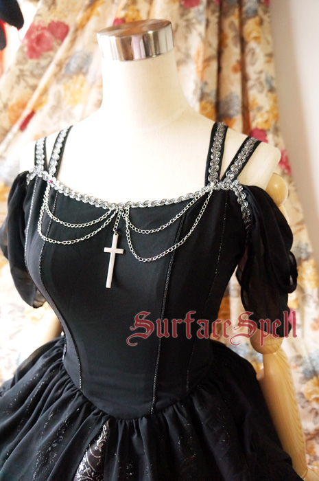 Dark Night Gothic Pulling Hem Chiffon Surface Spell Gothic Lolita Dress