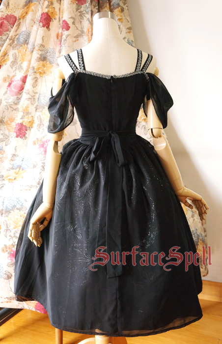 Dark Night Gothic Pulling Hem Chiffon Surface Spell Gothic Lolita Dress