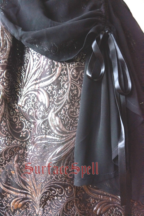 Dark Night Gothic Pulling Hem Chiffon Surface Spell Gothic Lolita Dress