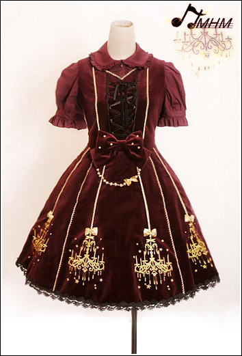 Classic Ornate Chandelier Shape Velveteen Embroidered HMHM Lolita Dresses