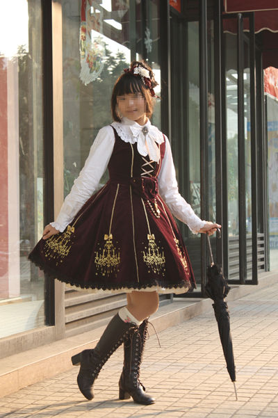 Classic Ornate Chandelier Shape Velveteen Embroidered HMHM Lolita Dresses