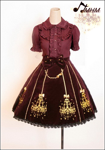 Classic Ornate Chandelier Shape Velveteen Embroidered HMHM Lolita Half Skirt