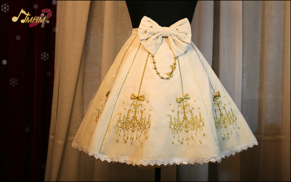 Classic Ornate Chandelier Shape Velveteen Embroidered HMHM Lolita Half Skirt