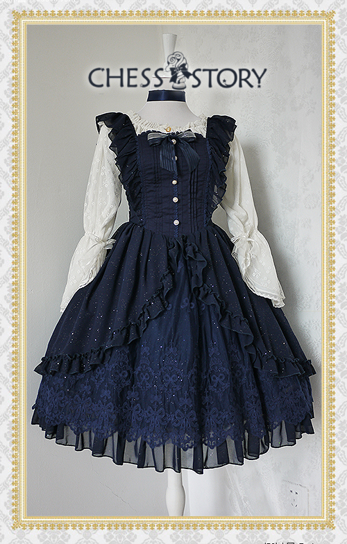 Sweet Chiffon Le Ballet Embroidery Lace Chess Story Lolita Jumper Dress Luxury Version