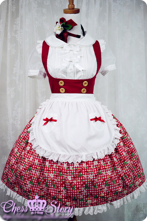 Sweet Cotton Summer Cherries Strawberry Chess Story Lolita JSK