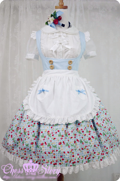 Sweet Cotton Summer Cherries Strawberry Chess Story Lolita JSK