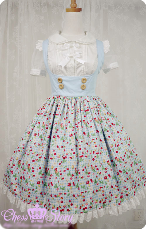 Sweet Cotton Summer Cherries Strawberry Chess Story Lolita JSK