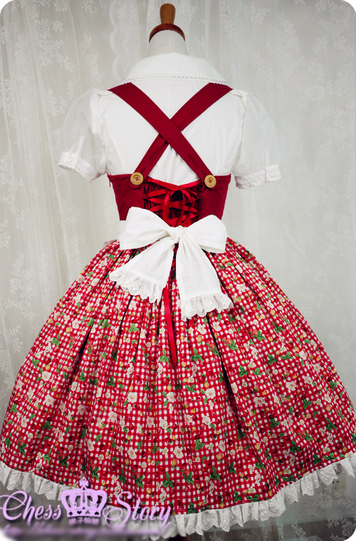 Sweet Cotton Summer Cherries Strawberry Chess Story Lolita JSK