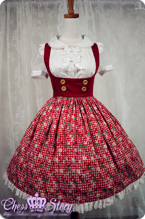 Sweet Cotton Summer Cherries Strawberry Chess Story Lolita JSK