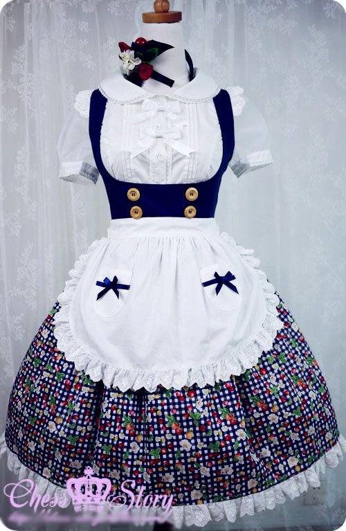 Sweet Cotton Summer Cherries Strawberry Chess Story Lolita JSK