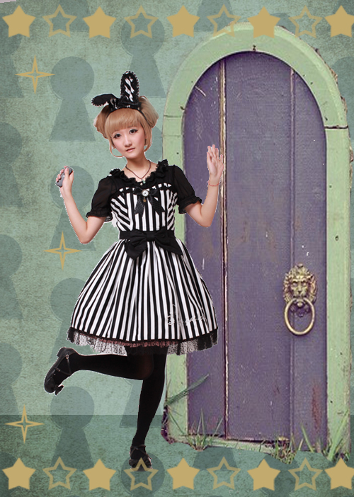 Sweet Cotton Miss Bunny White Black Chess Story Lolita JSK Dress