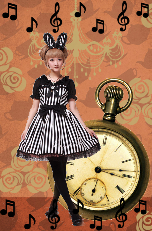 Sweet Cotton Miss Bunny White Black Chess Story Lolita JSK Dress