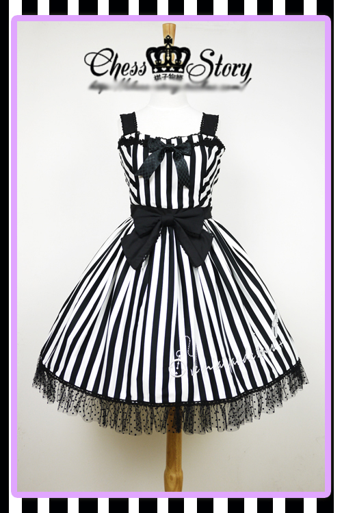 Sweet Cotton Miss Bunny White Black Chess Story Lolita JSK Dress
