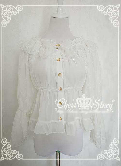 Sweet Chiffon Spring Lyrics Le Printemps Long Sleeves Chiffon Chess Story Lolita Blouse