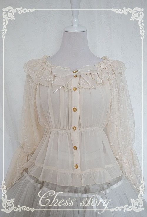 Sweet Chiffon Spring Lyrics Le Printemps Long Sleeves Chiffon Chess Story Lolita Blouse