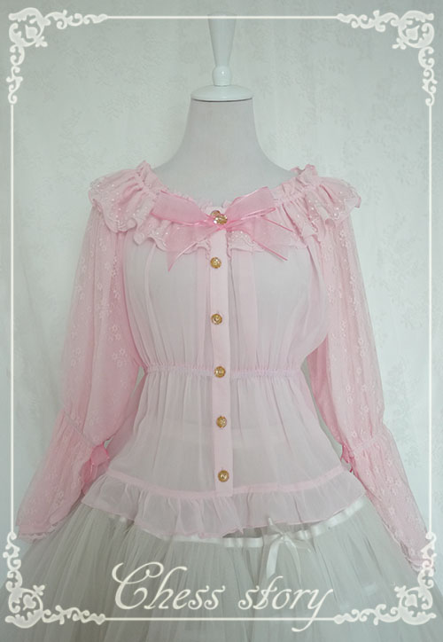 Sweet Chiffon Spring Lyrics Le Printemps Long Sleeves Chiffon Chess Story Lolita Blouse