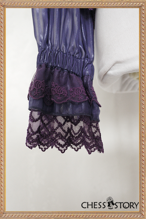 Sweet Chiffon Doll Theater Long Sleeves Purple/Black Chess Story Lolita Blouse