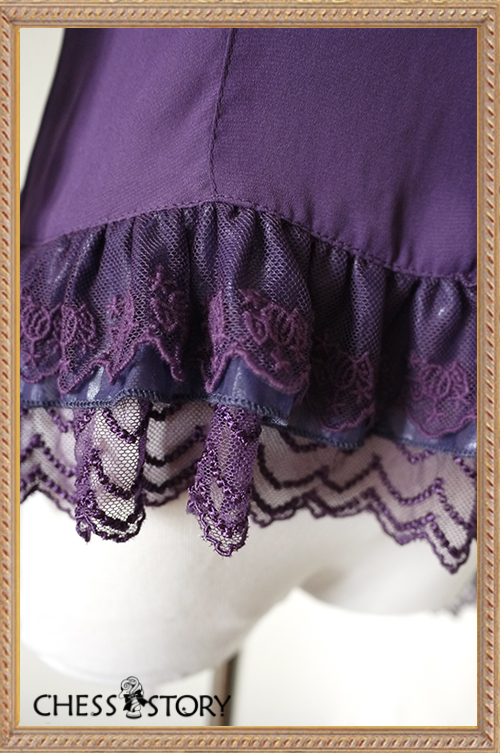 Sweet Chiffon Doll Theater Long Sleeves Purple/Black Chess Story Lolita Blouse